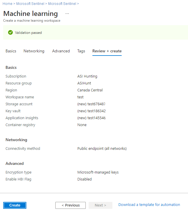 Esaminare e creare l'area di lavoro di Machine Learning da Microsoft Sentinel.