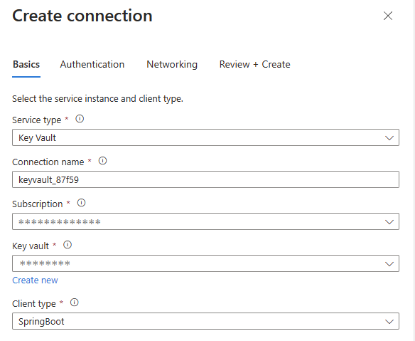 Screenshot del portale di Azure, compilare le informazioni di base per creare una connessione.