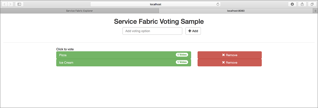 Esempio di voto di Service Fabric