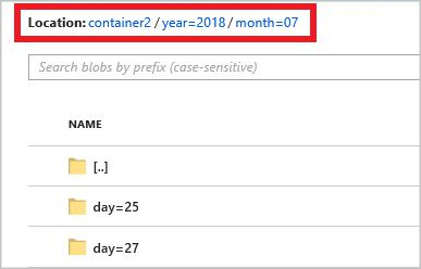 Screenshot che mostra l'output del blob di Stream Analytics con il modello di percorso personalizzato.