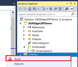 Schermata della compilazione di un progetto Analisi di flusso di Azure IoT Edge in Visual Studio.