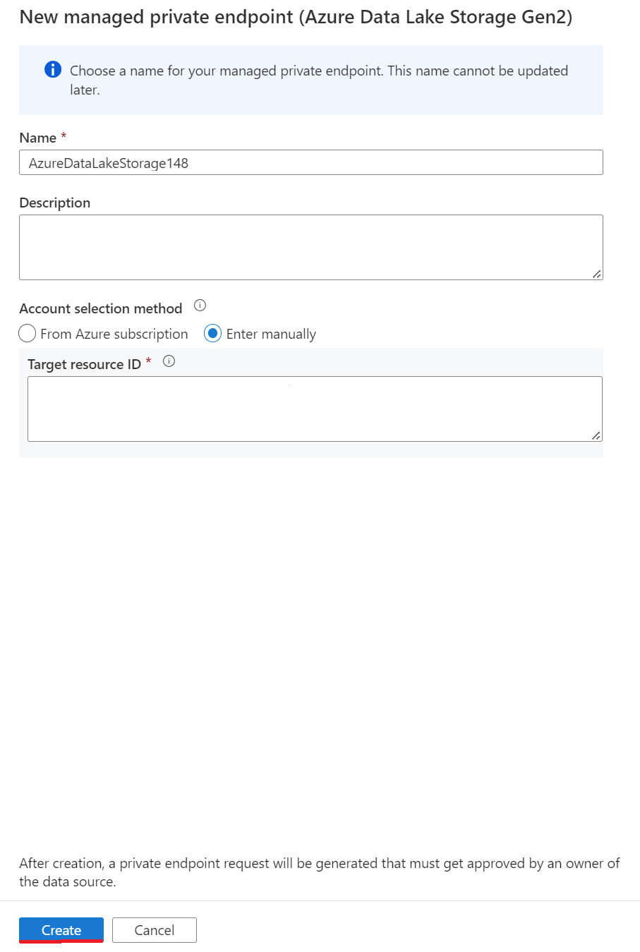 Screenshot di un nuovo endpoint privato del servizio collegato del database di Azure SQL Server 2022 2.