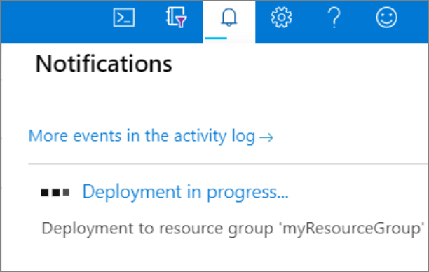 Screenshot del portale di Azure che mostra le opzioni Notifiche e Distribuzione in corso.