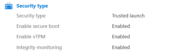 Screenshot che mostra le proprietà di avvio attendibile della macchina virtuale.