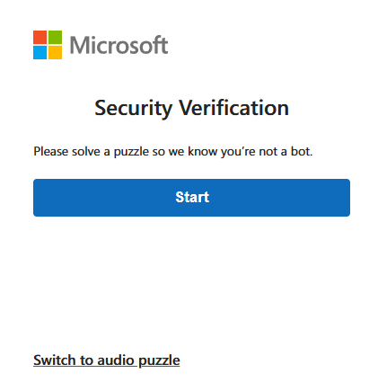 Screenshot del CAPTCHA del Web application firewall nel browser.