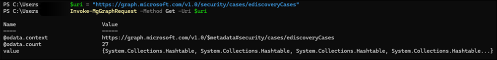 Esempio di PowerShell per l'output dell'URL.