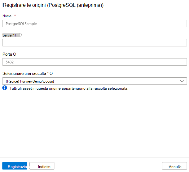 opzioni di registrazione delle origini
