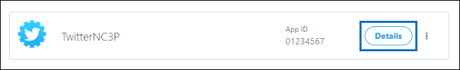 Screenshot del dashboard per sviluppatori di Twitter che mostra i dettagli dell'app e l'ID app.