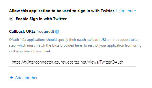 Screenshot delle impostazioni dell'app Twitter che mostrano l'autorizzazione di accesso abilitata e l'URI di reindirizzamento OAuth configurato.