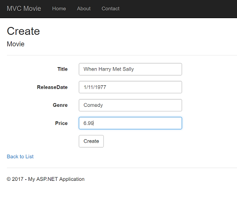 Screenshot che mostra la pagina Crea Film.