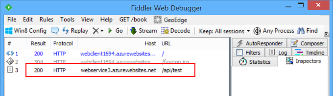 Fiddler debugger web che mostra le richieste web