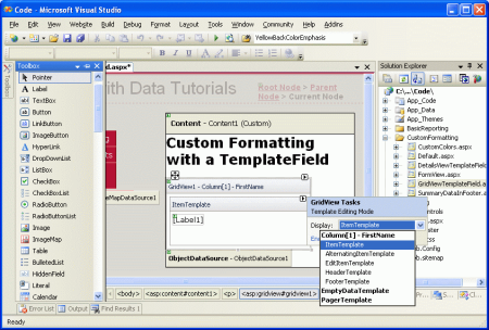 I modelli di GridView possono essere modificati tramite la finestra di progettazione