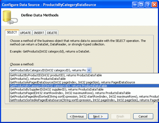 Utilizzare il metodo GetProductsByCategoryID(categoryID) della classe ProductsBLL