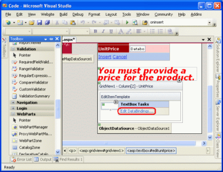 Fare clic sul collegamento Modifica DataBindings del TextBox