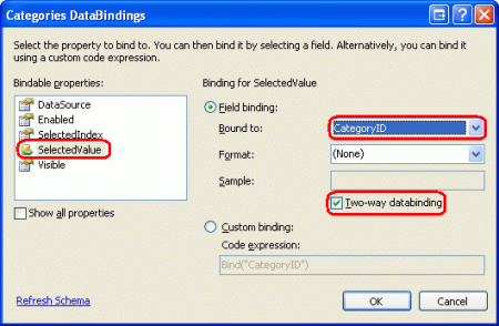 Associare CategoryID alla proprietà SelectedValue di DropDownList usando Two-Way Databinding