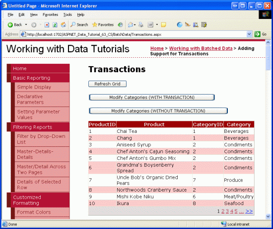 I prodotti vengono visualizzati in una GridView paginabile