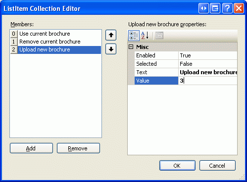 Aggiungere tre elementi ListItem all'oggetto RadioButtonList