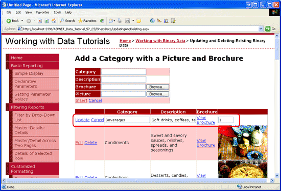 GridView non dispone di un'interfaccia di modifica per BrochurePath
