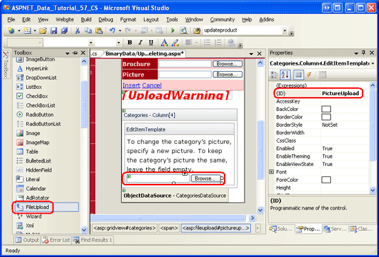 Aggiungere un controllo FileUpload a EditItemTemplate