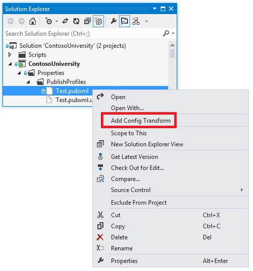 Menu Aggiungi trasformazione della configurazione