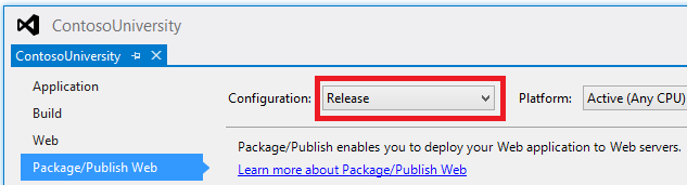 Selezione della configurazione della build di rilascio