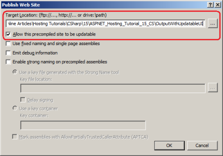 Screenshot che evidenzia come lo strumento di compilazione a s p dot NET precompila il vostro sito internet.