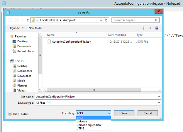 Salva come codifica ANSI in Blocco note.