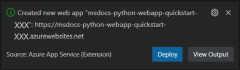 Screenshot della finestra di dialogo in VS Code usata per distribuire una nuova app Web.