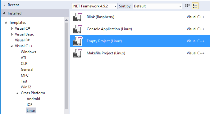 Screenshot dei modelli per i nuovi progetti.