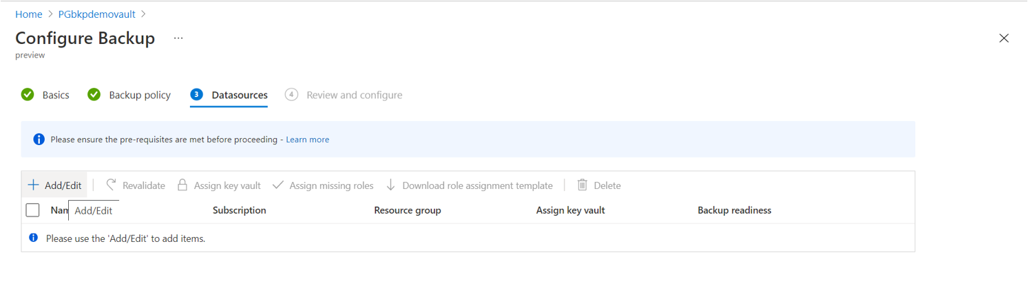 Screenshot che mostra il pulsante per l'aggiunta o la modifica di un database PostgreSQL.