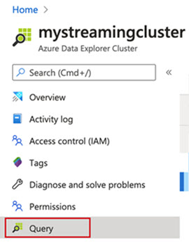 Selezionare una query nel portale di Azure Data Explorer per abilitare l'inserimento in streaming.