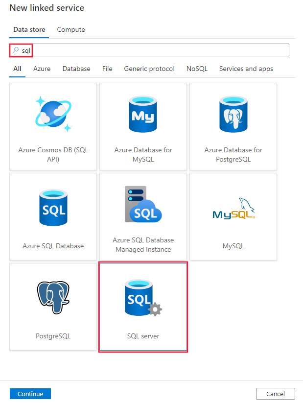Screenshot del connettore di SQL Server.
