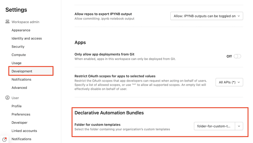 Selezionare una cartella modello di bundle personalizzata