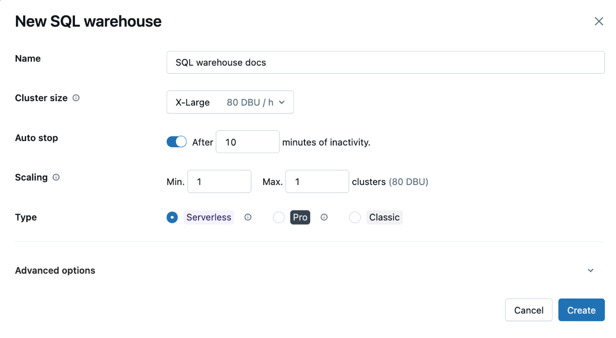 Configurazione predefinita di SQL Warehouse