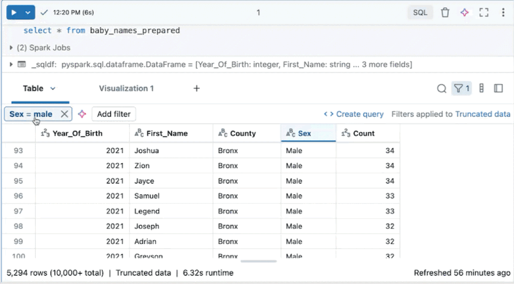 Gif che mostra come creare una query dai risultati filtrati.