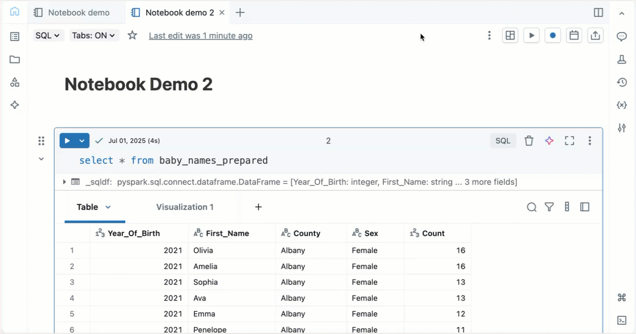 Aggiungi una vista divisa per modificare i notebook affiancati.