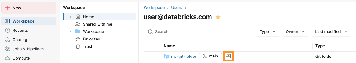 Apri una cartella Git come spazio dal browser dello spazio di lavoro