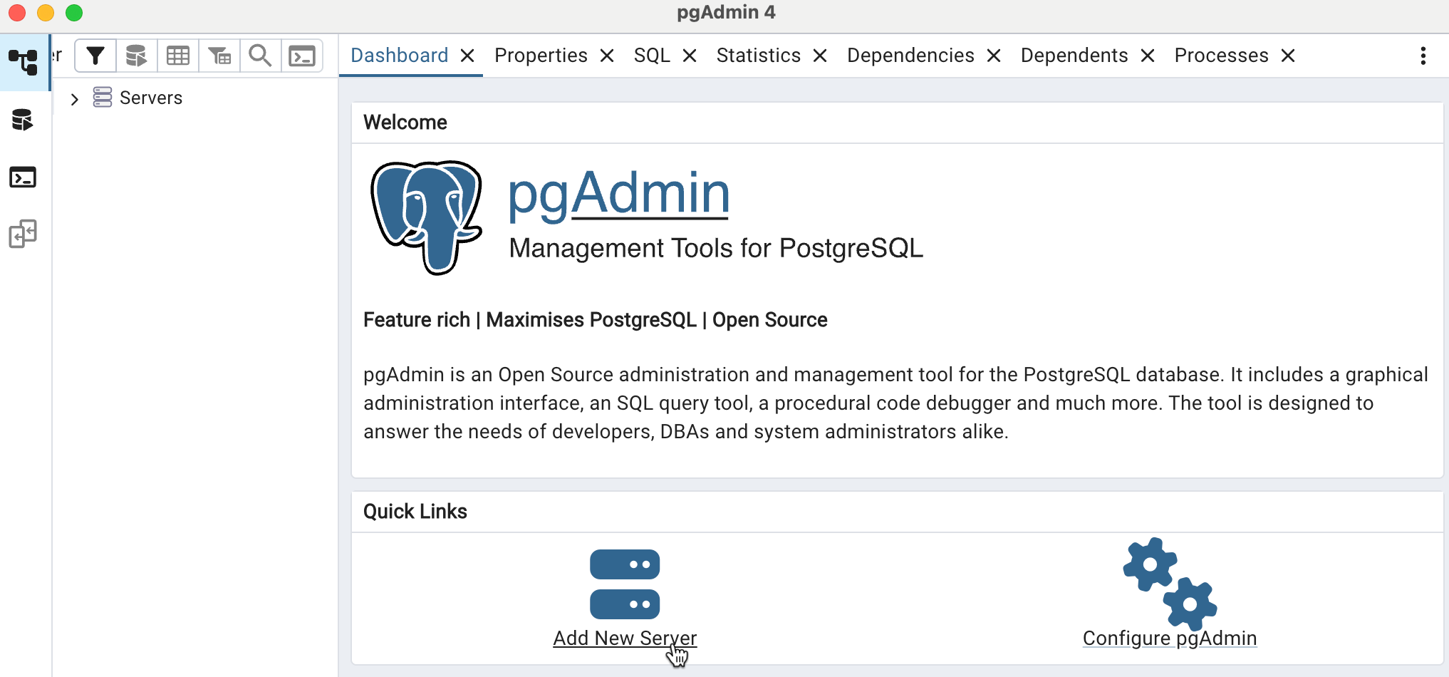 pgadmin aggiungi server