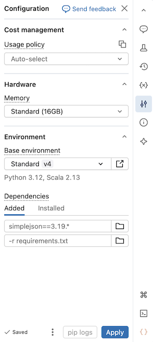 Riquadro dell'ambiente serverless
