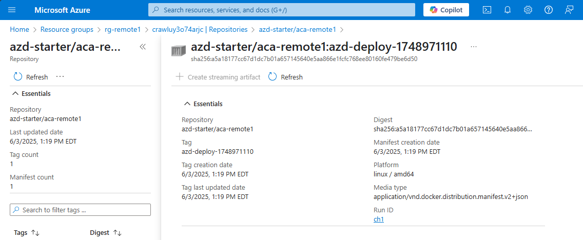 Screenshot che mostra l'esecuzione della compilazione del contenitore.