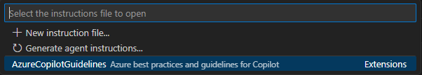 Screenshot dell'opzione per selezionare Azure Copilot Guidelines.