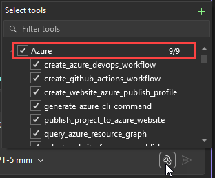 Screenshot che mostra la finestra di dialogo per la selezione degli strumenti con il nodo Azure selezionato.