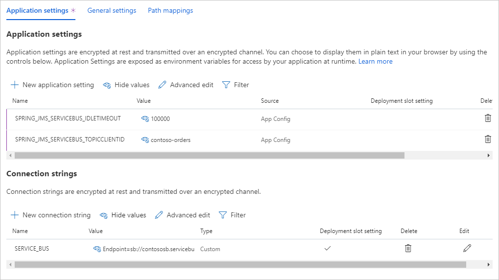 Configurazione dell'applicazione App Service