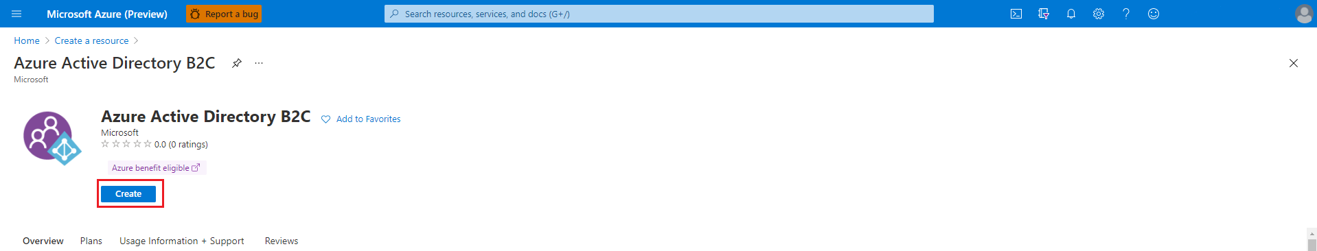 inserzione di Azure Marketplace per Azure Active Directory B2C.