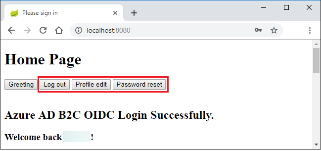 accesso dell'app Web completato.