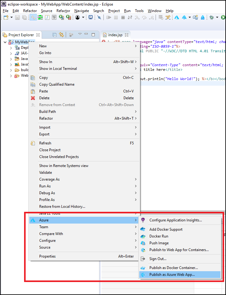 Pubblicare come app Web di Azure