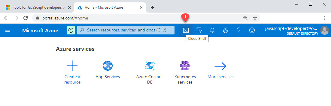 Se si usa il portale di Azure, l'interfaccia della riga di comando di Azure è disponibile nel portale dalla barra di spostamento superiore.