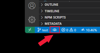 Screenshot della barra di stato di Visual Studio Code con l'icona push evidenziata.