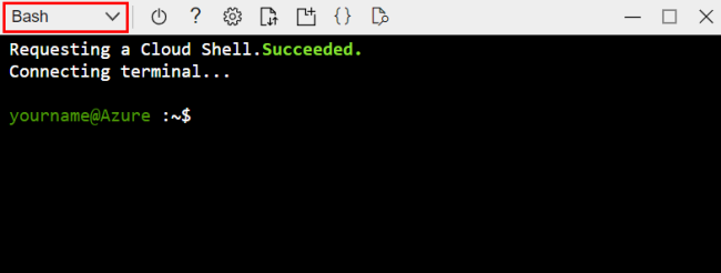 Screenshot che mostra come selezionare l'opzione Bash in Cloud Shell.