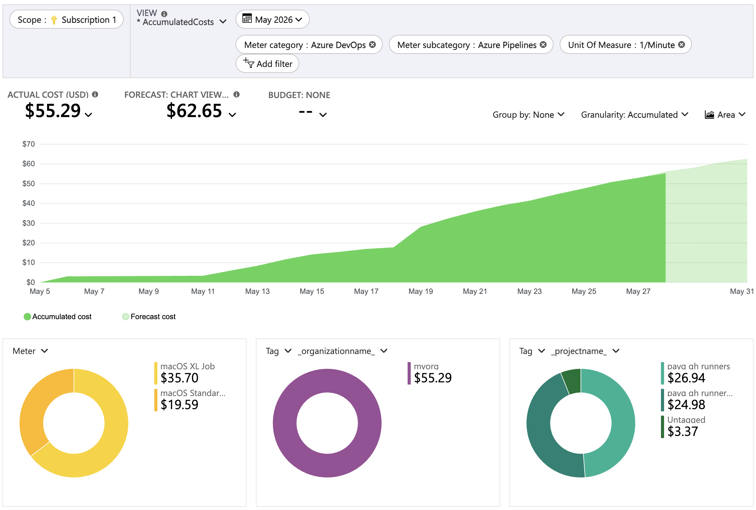 Screenshot che mostra come monitorare il costo con pagamento in base al consumo.